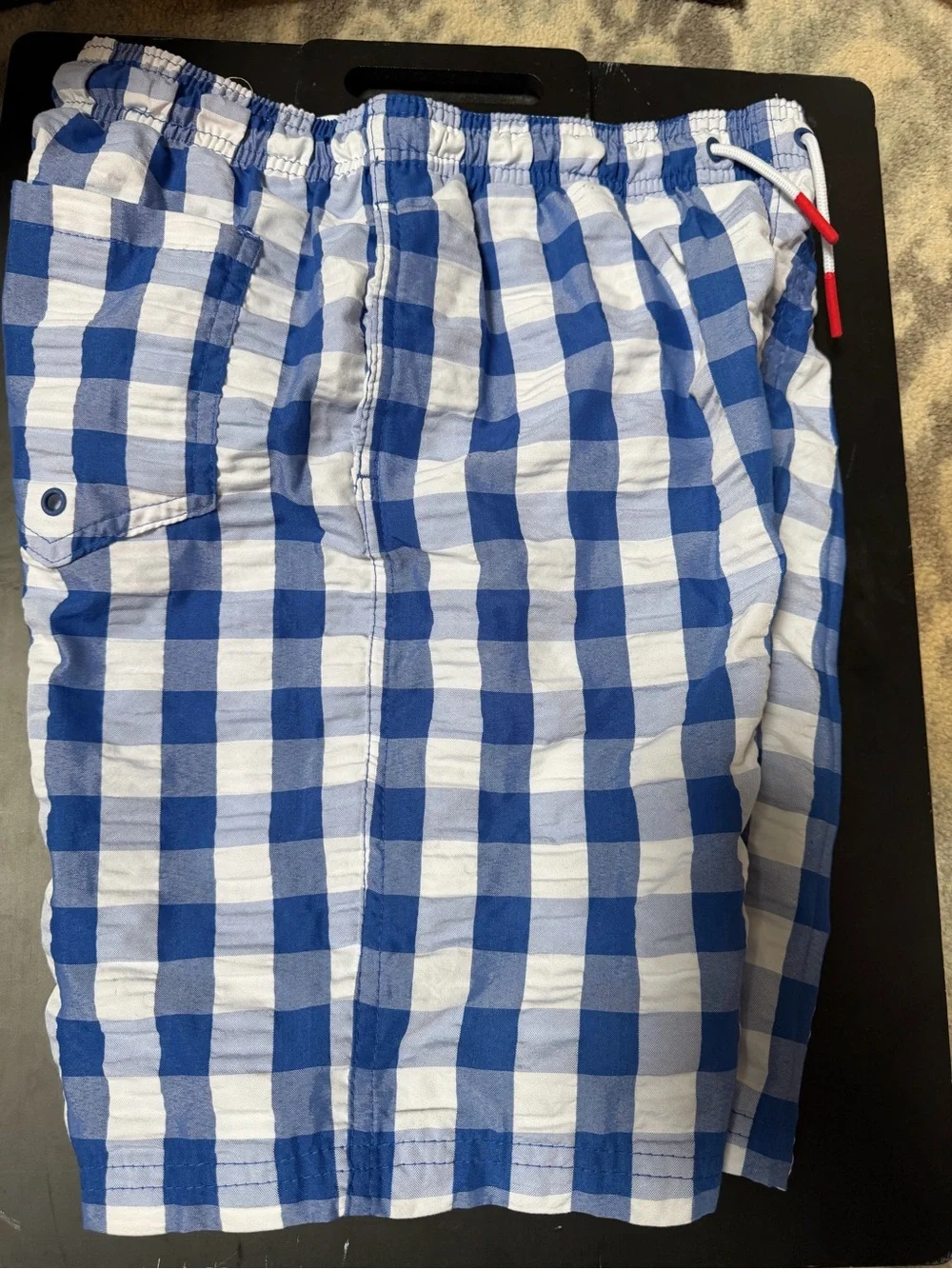 Cat & Jack Blue and White Gingham Swim Trunks